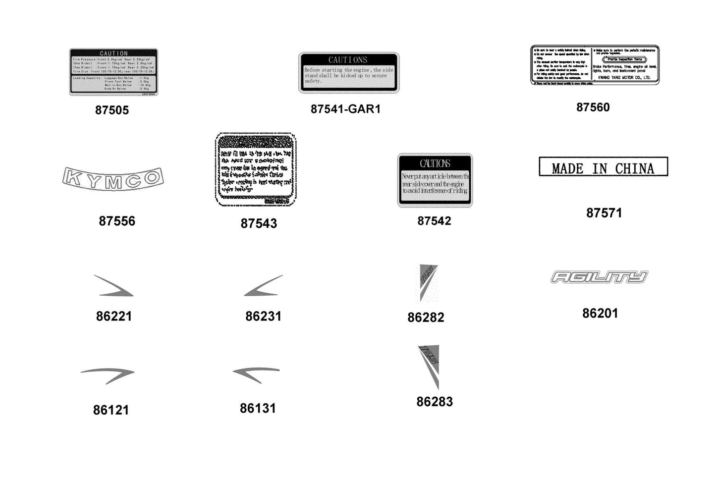 KYMCO Emblem and Stripe exploded-view diagram, Agility 125