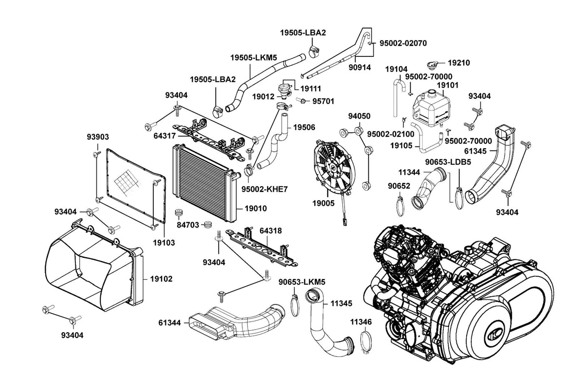KYMCO Radiator exploded-view diagram, MXU 700