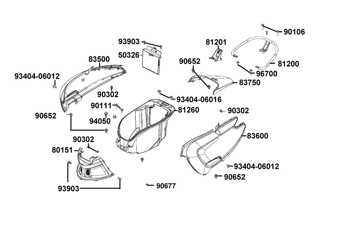KYMCO Body Cover and Luggage Box exploded-view diagram, Like 50i