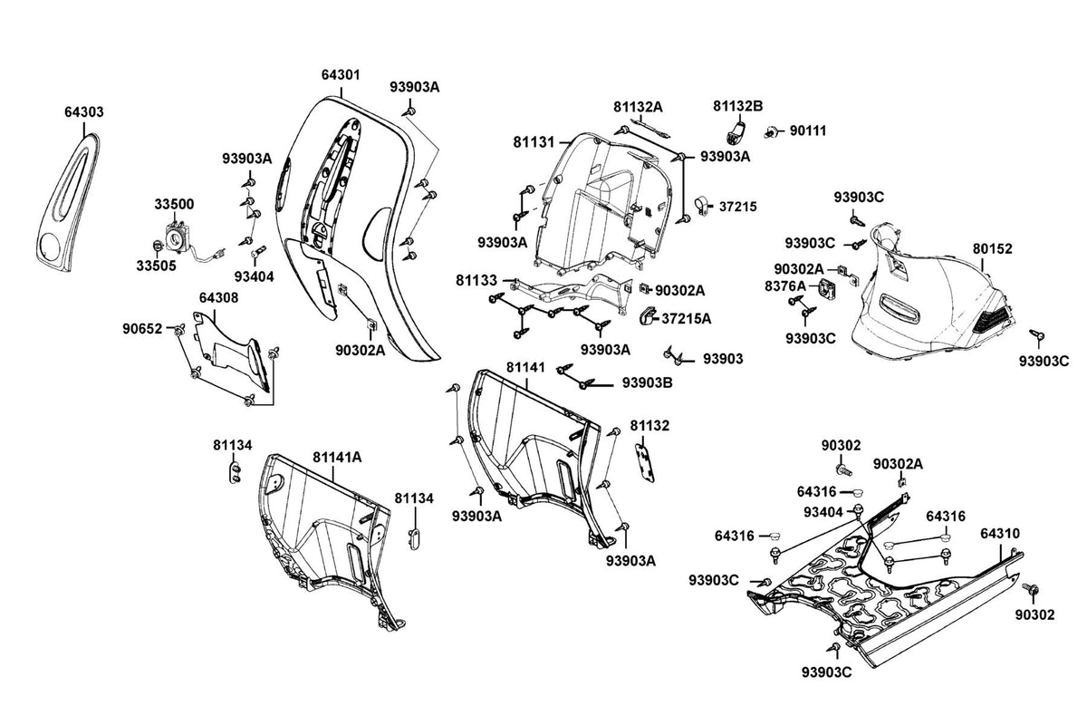 KYMCO Cover Set Front exploded-view diagram, Compagno 110i