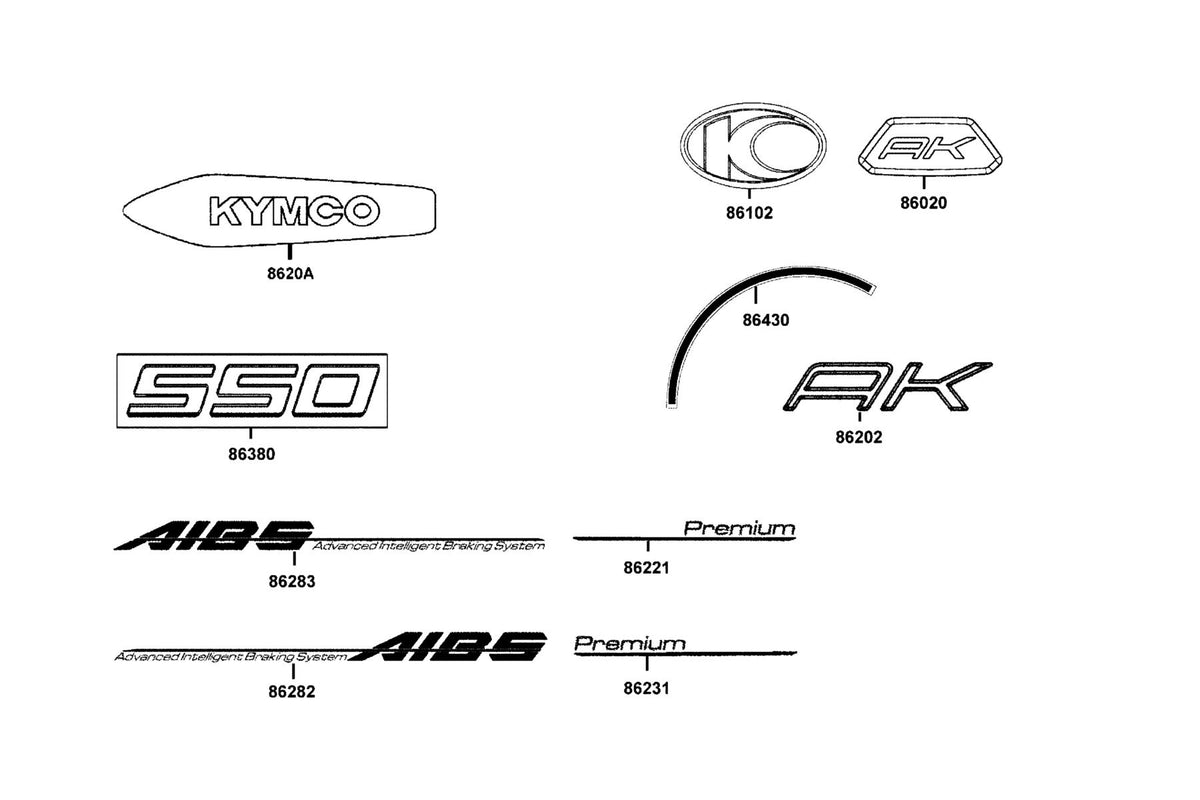 KYMCO Emb Body Cover exploded-view diagram, AK 550i Premium ABS