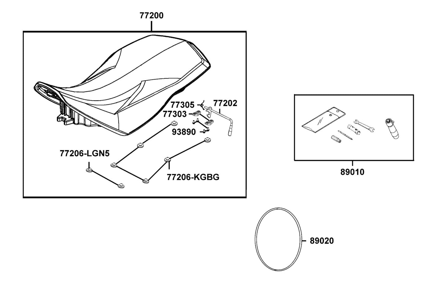 Spring Hook Bar — 77305-KFA6-900 — KYMCO exploded-view diagram