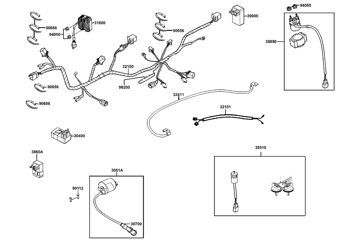 KYMCO Wire Harness exploded-view diagram, MXU 150