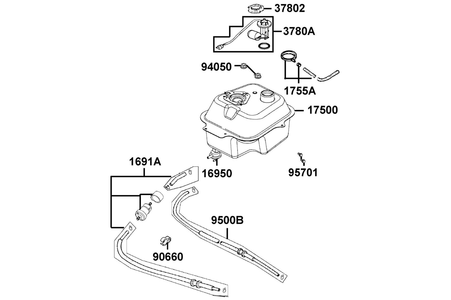 KYMCO Fuel Tank exploded-view diagram, Agility 50