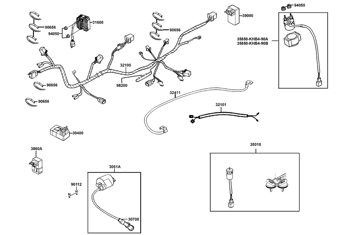 KYMCO Wire Harness exploded-view diagram, MXU 150