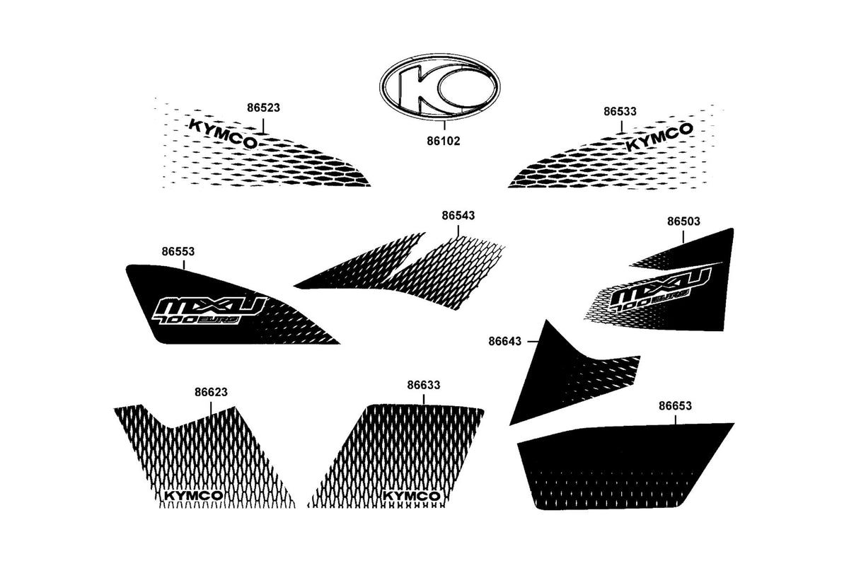 KYMCO Emblem and Stripe exploded-view diagram, MXU 700