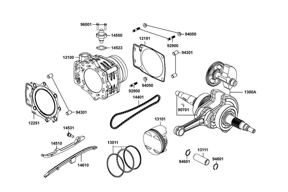 KYMCO Cylinder and Piston and Crankshaft exploded-view diagram, MXU 700
