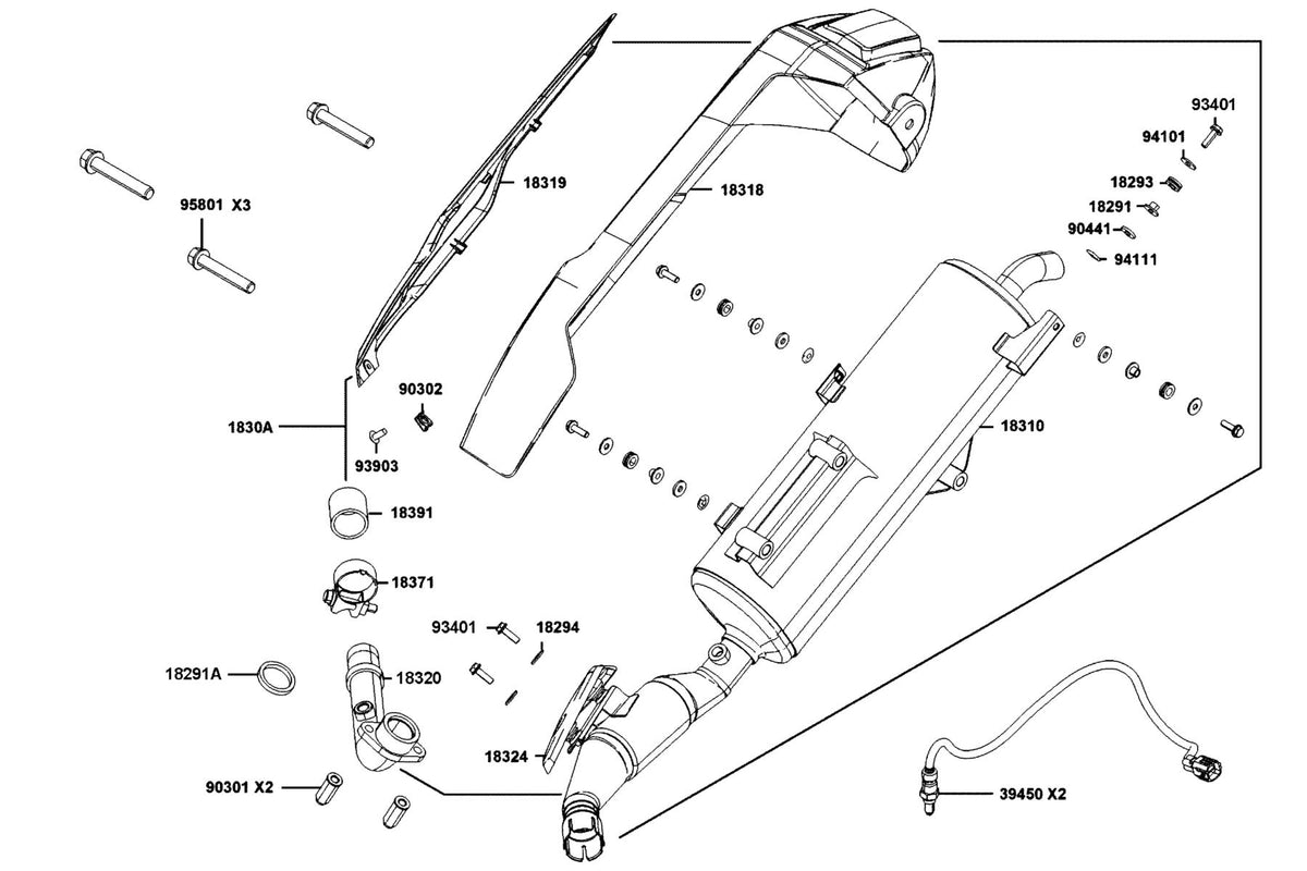KYMCO Exhaust Muffler exploded-view diagram, Downtown GT 350i ABS