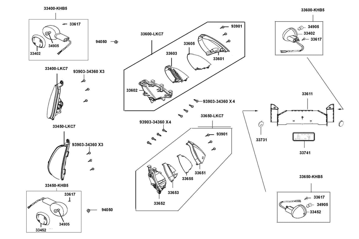 KYMCO Front Winker exploded-view diagram, Compagno 110i