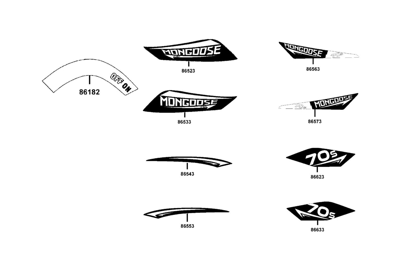 Stripe B R Fender Fr — 86543-ABC9-M30-T02 — KYMCO exploded-view diagram