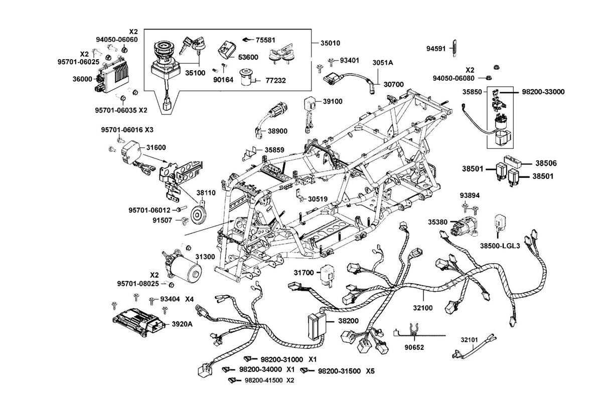 KYMCO Harness Wire exploded-view diagram, MXU 700
