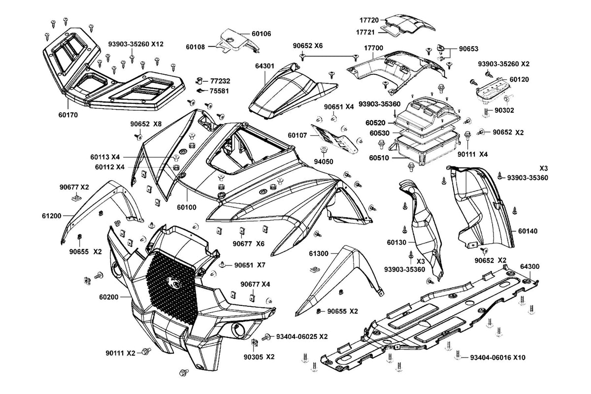 KYMCO Fender Front exploded-view diagram, MXU 550