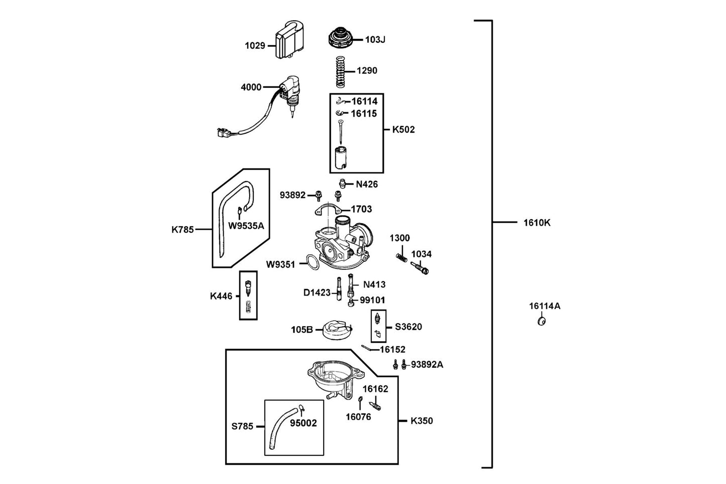 KYMCO Carburetor exploded-view diagram, MONGOOSE 90