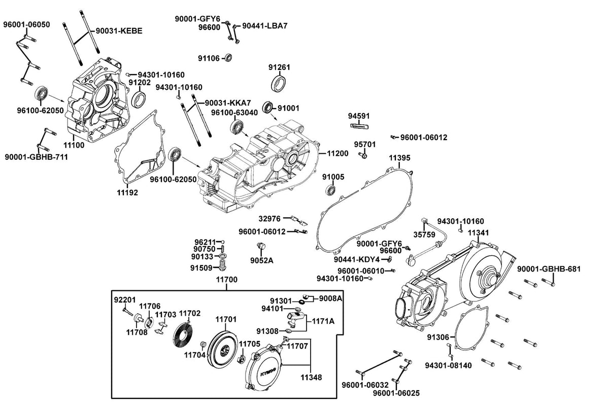 KYMCO Crank Case exploded-view diagram, MXU 270
