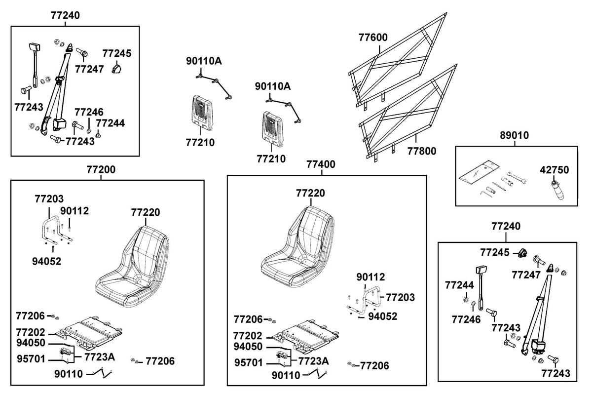 KYMCO Seat exploded-view diagram, UXV 700