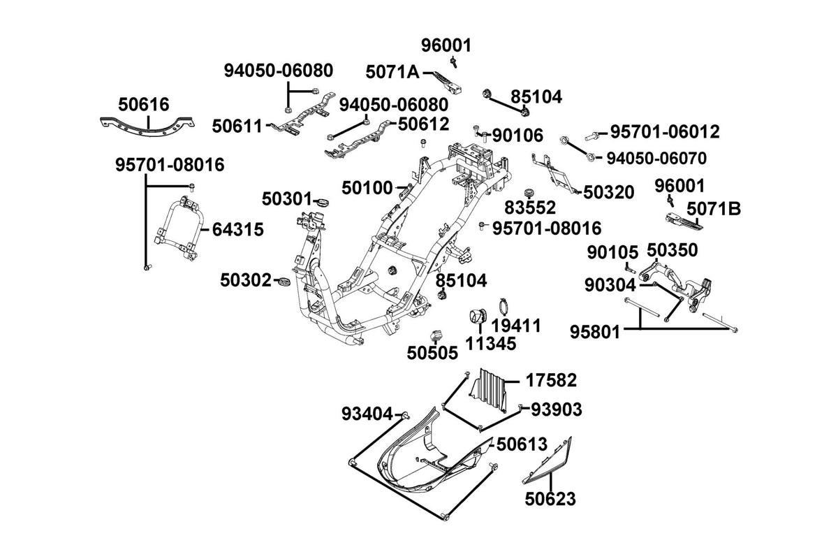 KYMCO Frame Body exploded-view diagram, Like 50i