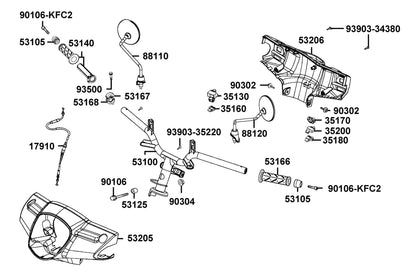 KYMCO Handle Steering and Handle Cover exploded-view diagram, Like 200i