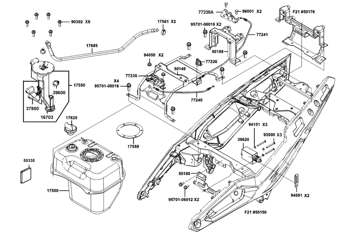 KYMCO Fuel Tank exploded-view diagram, CV3 550i ABS