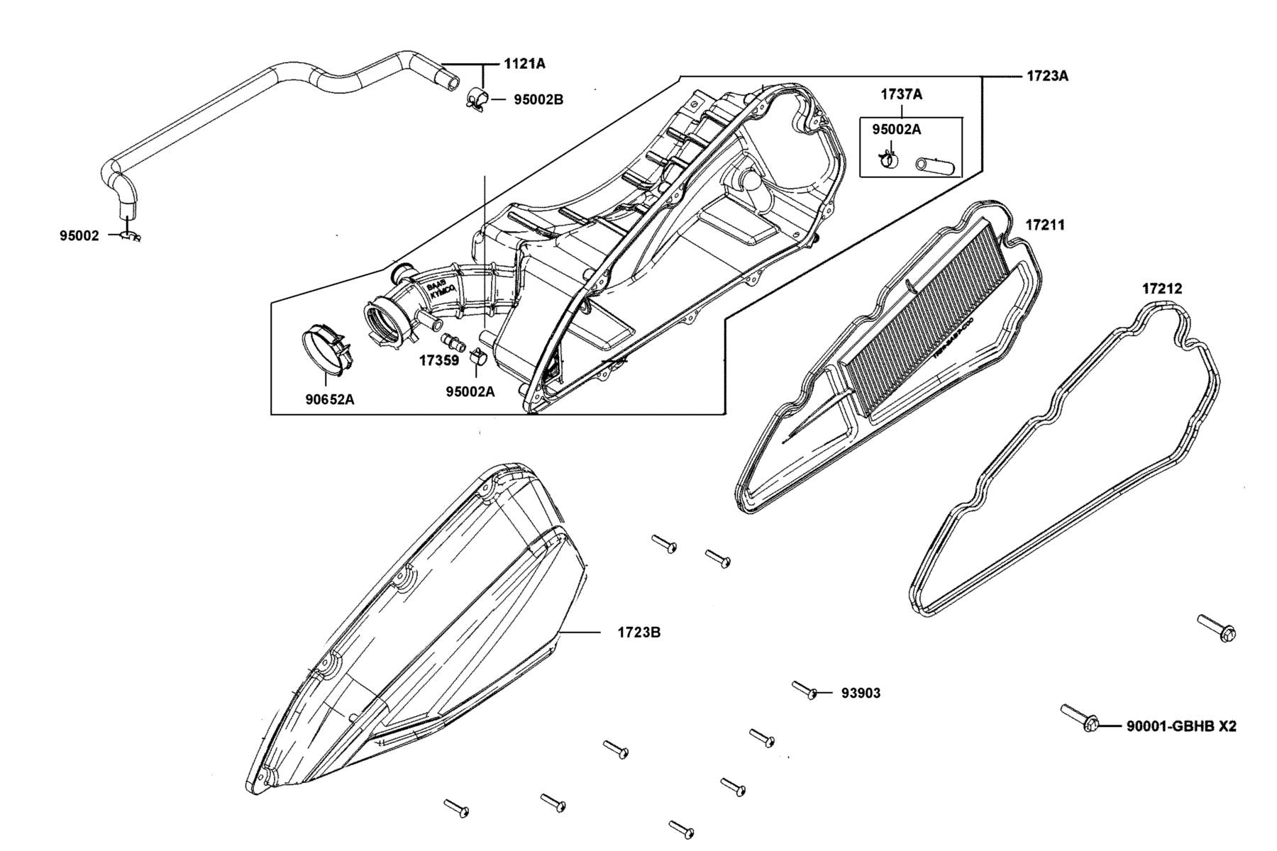 Clip D11 Tube — 95002-41100-04 — KYMCO exploded-view diagram