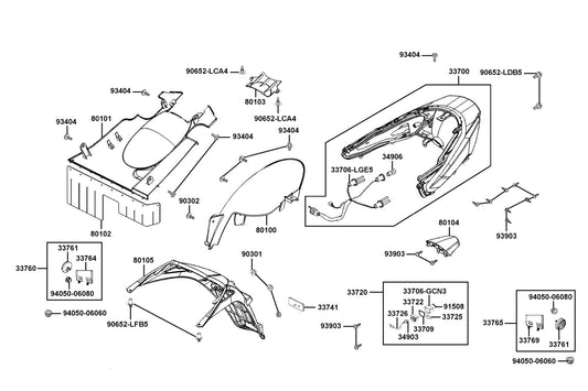 L Stay Reflex Reflector — 33769-LGE5-M30 — KYMCO exploded-view diagram