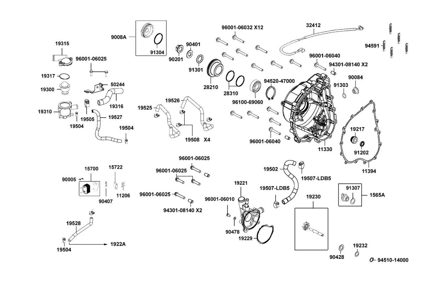 Oil Water Heat Exchanger — 15700-LBA2-E0A — KYMCO exploded-view diagram