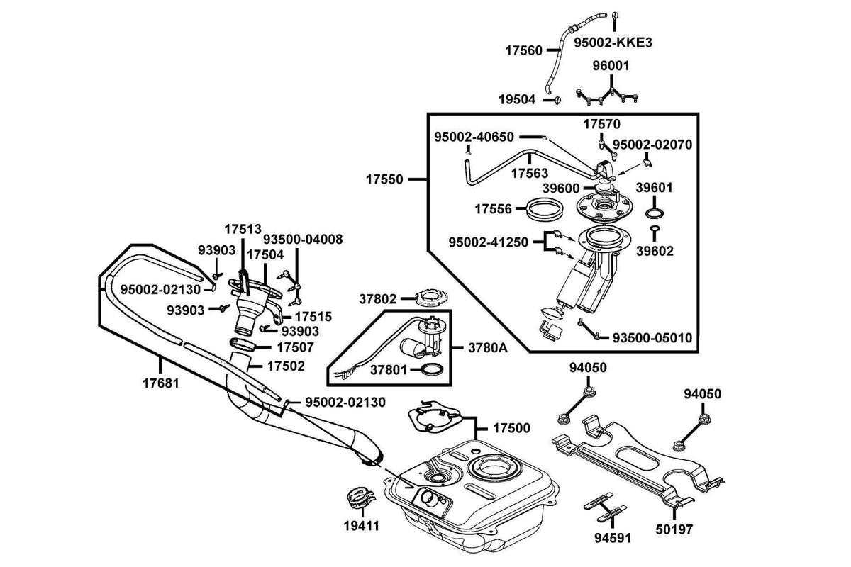 KYMCO Fuel Tank exploded-view diagram, Yager GT 200i