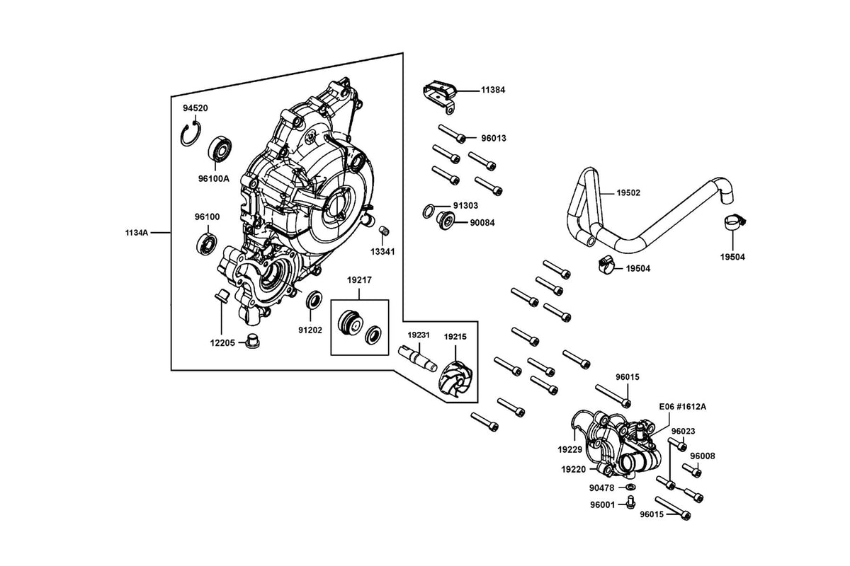 KYMCO Left Side Cover and Water Pump exploded-view diagram, AK 550i ABS