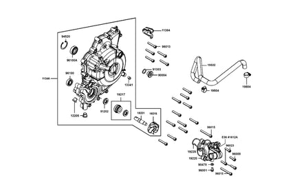 KYMCO Left Side Cover and Water Pump exploded-view diagram, AK 550i ABS