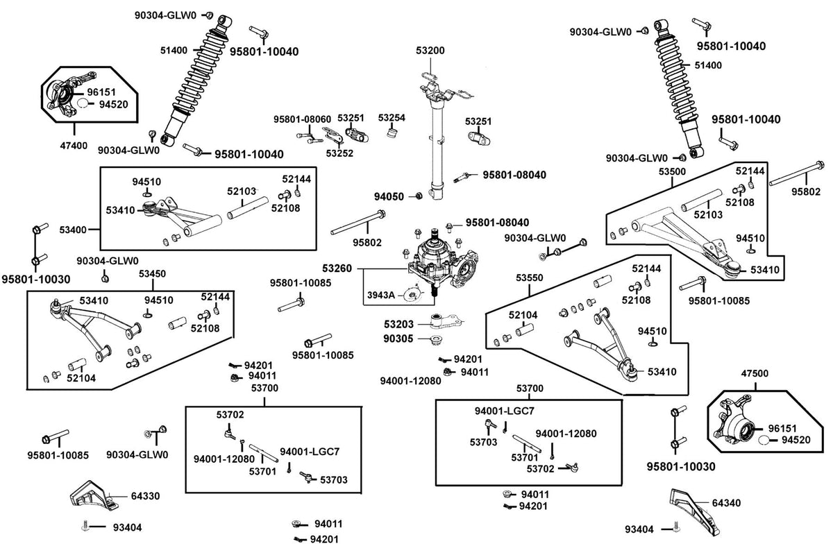 KYMCO Stem Steering exploded-view diagram, MXU 550