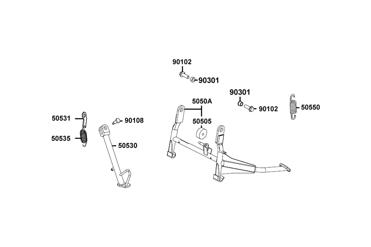 KYMCO Stand and Kick Starter Arm exploded-view diagram, Like 50i