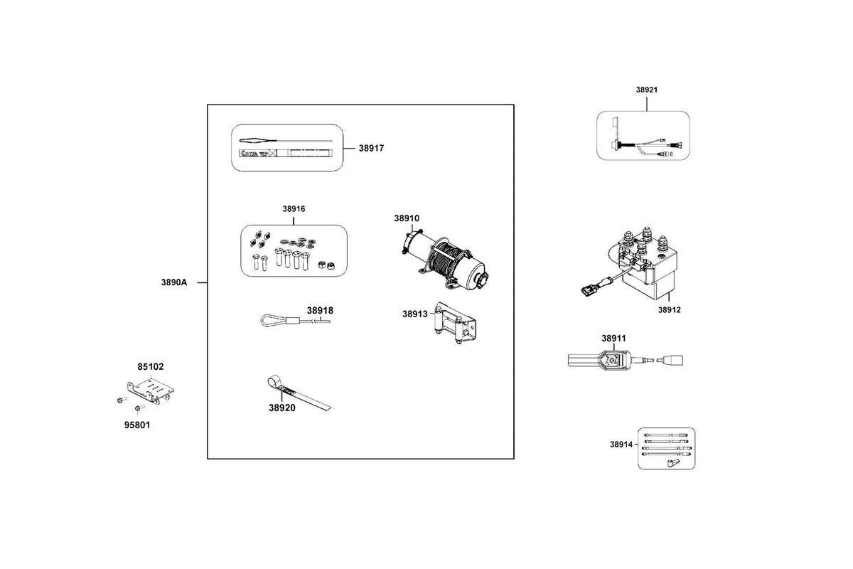 KYMCO Assy Winch exploded-view diagram, UXV 450