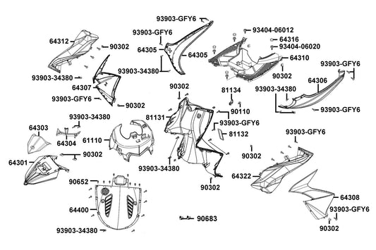 Clip Body Cover — 90683-GAR1-C00 — KYMCO exploded-view diagram