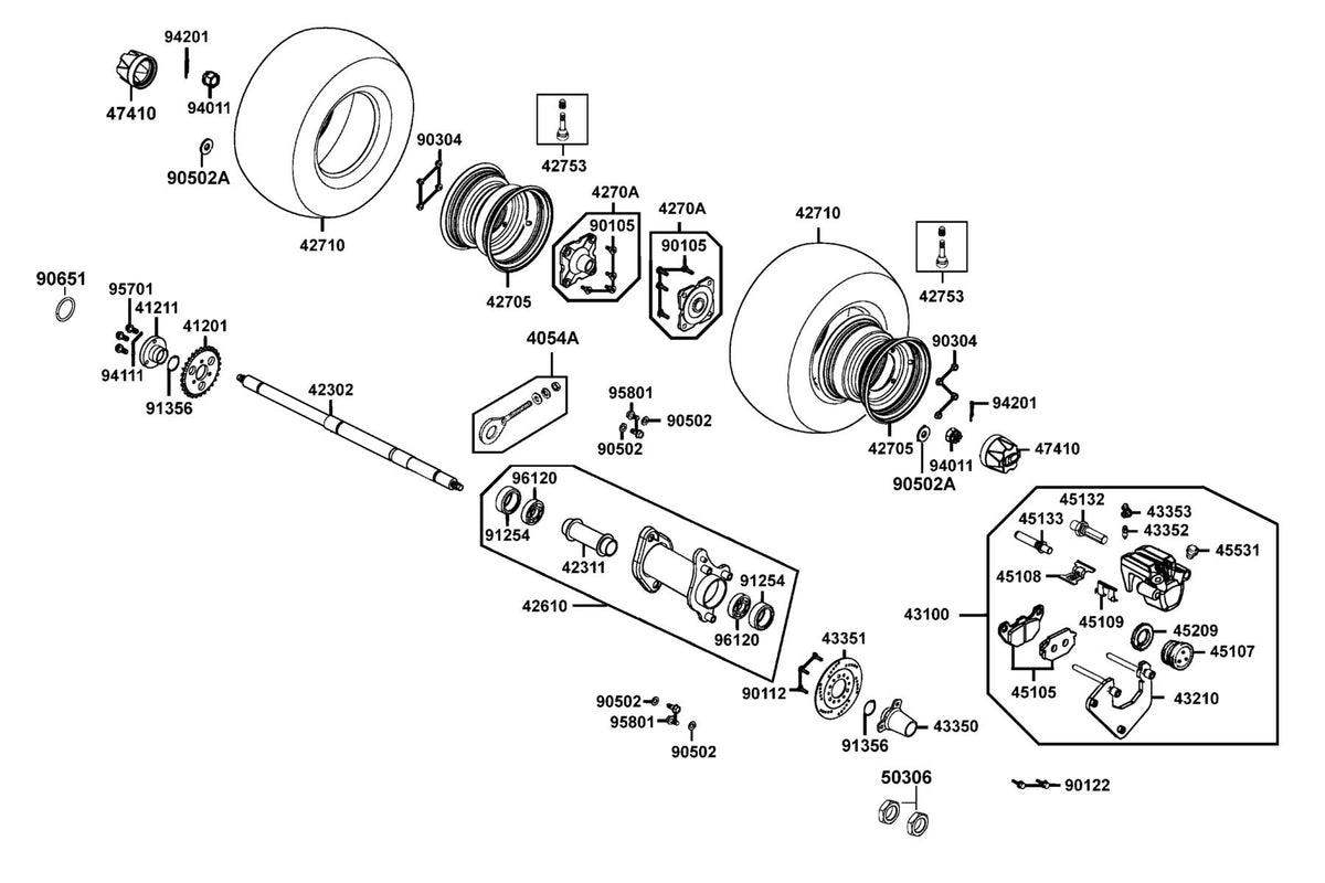 KYMCO Rear Wheel exploded-view diagram, MONGOOSE 110