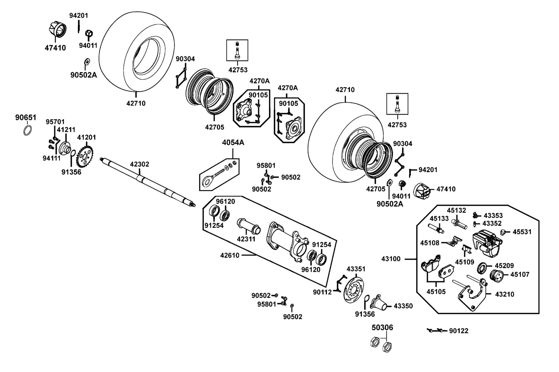 KYMCO Rear Wheel exploded-view diagram, MONGOOSE 110