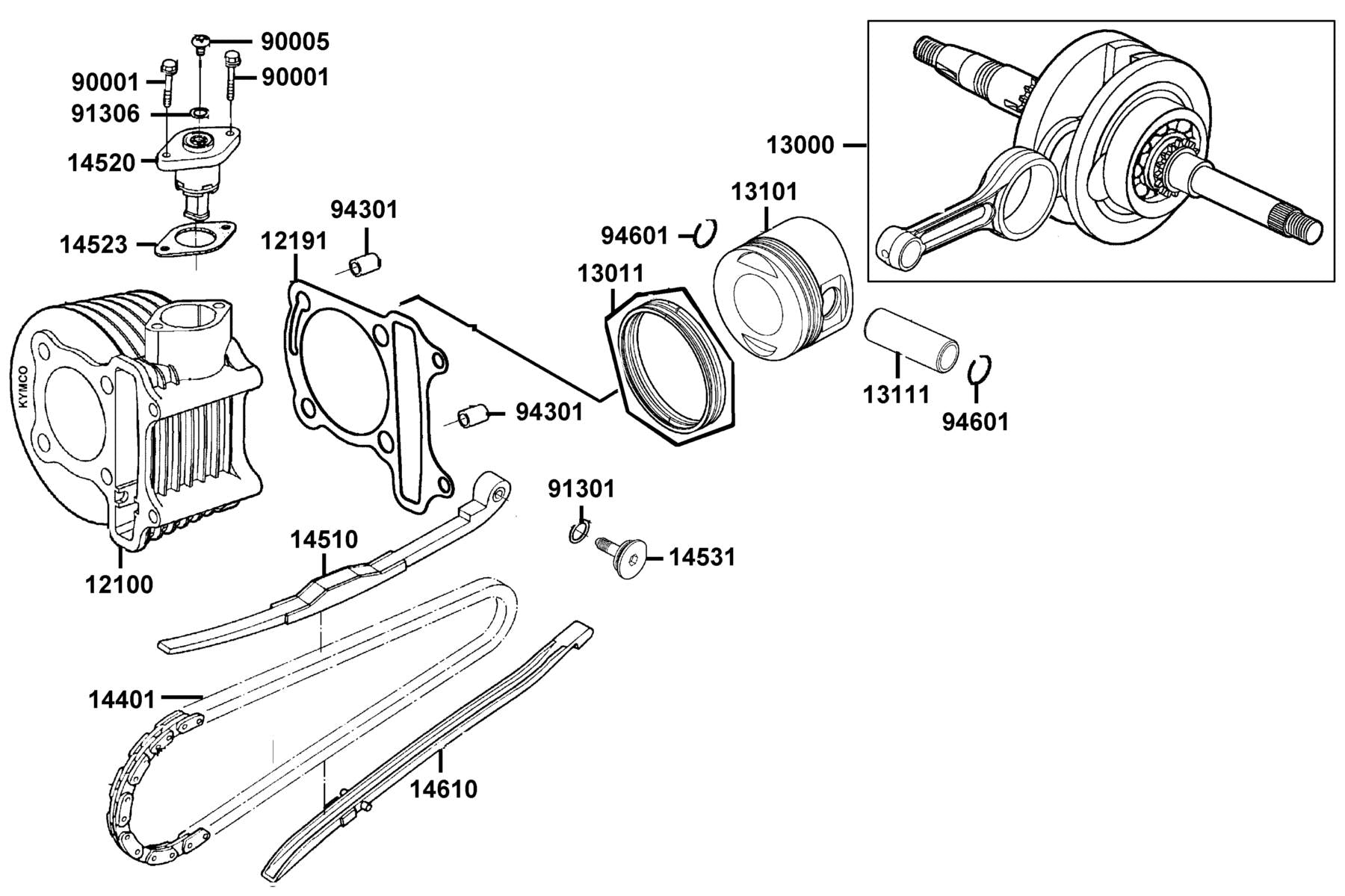 Clip Piston Pin 15MM — 94601-15000 — KYMCO exploded-view diagram