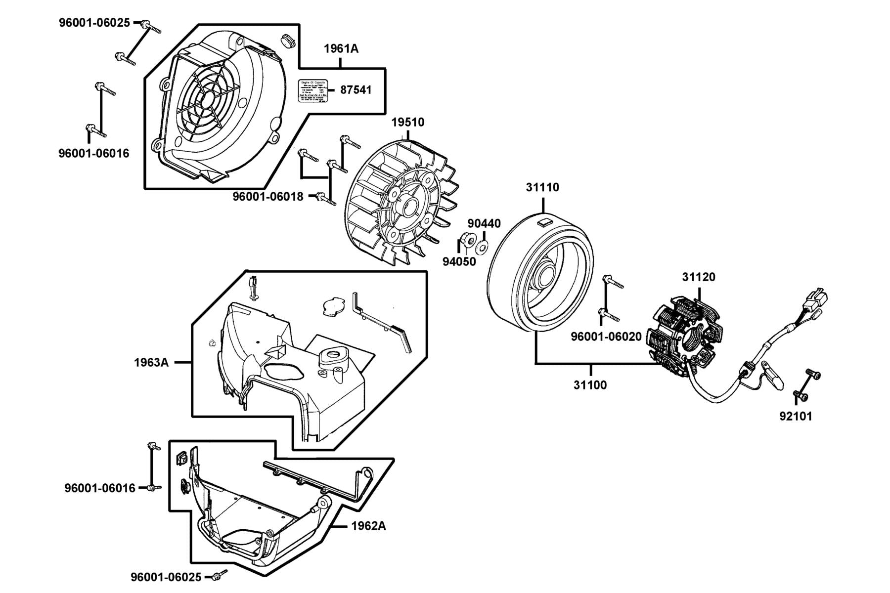KYMCO Fan Cover and Generator exploded-view diagram, Agility 125