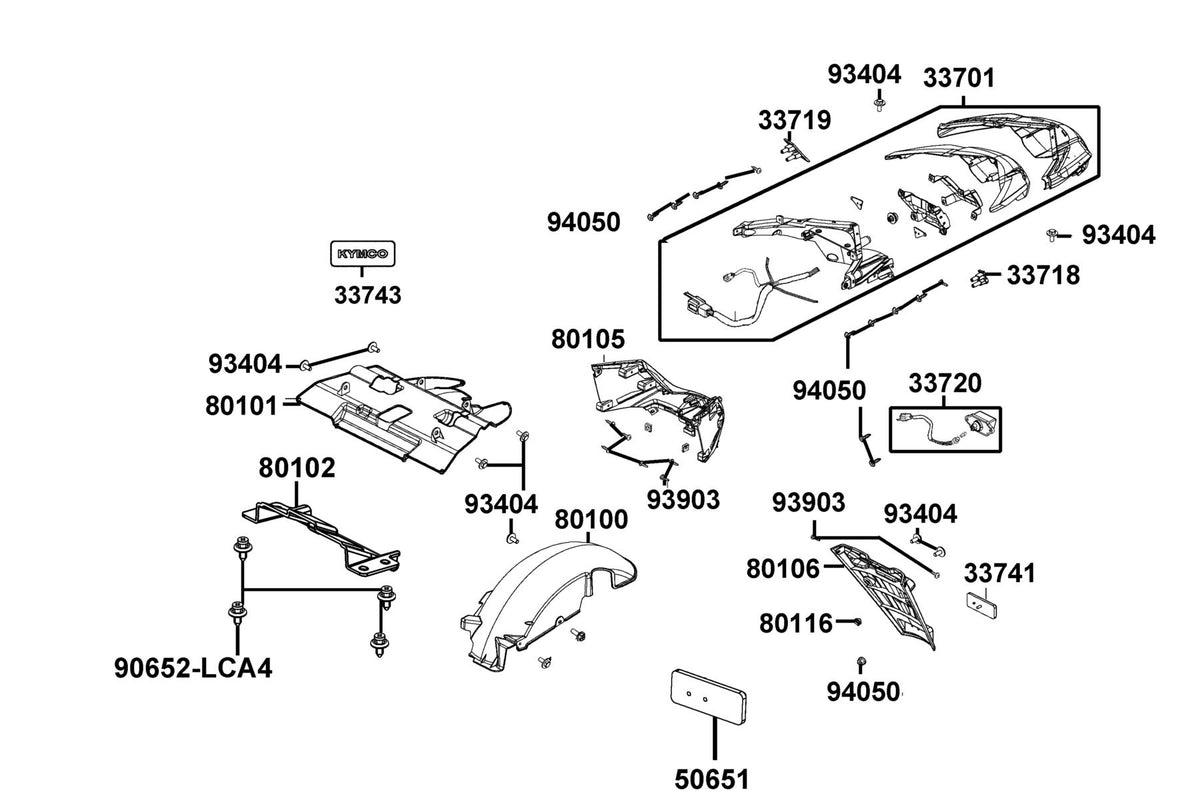 KYMCO Tail Light exploded-view diagram, Like 50i