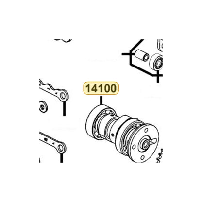 KYMCO Cam Shaft Complete 14100-LEA2-900, part location on the factory exploded-view diagram