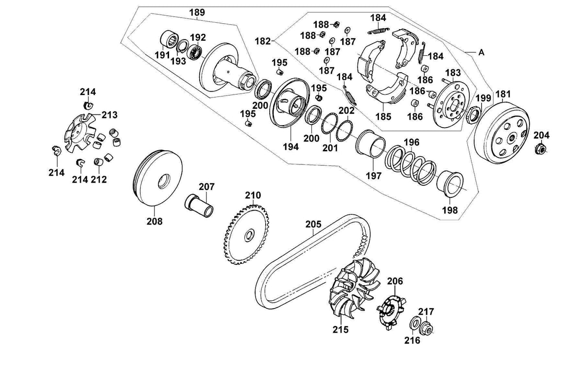 KYMCO Pulley exploded-view diagram, Filly 50