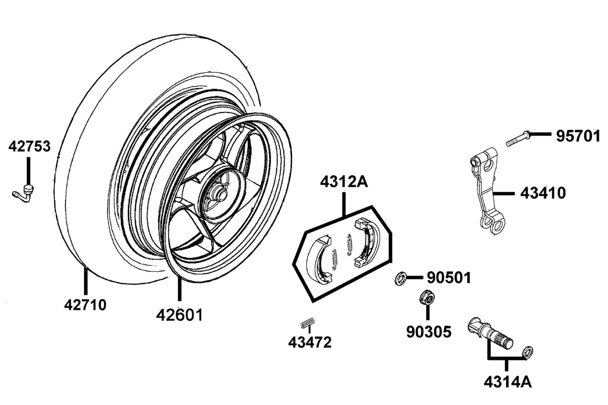 KYMCO Rear Wheel exploded-view diagram, Super 8 50