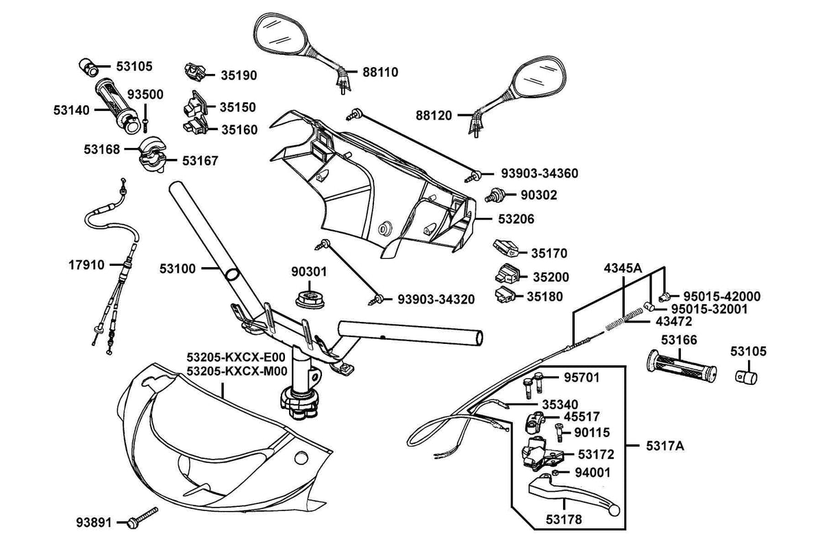 KYMCO Handle Steering and Handle Cover exploded-view diagram, ZX 50