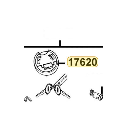 KYMCO Fuel Filler Cap Complete 17620-LDF7-MY0, part location on the factory exploded-view diagram