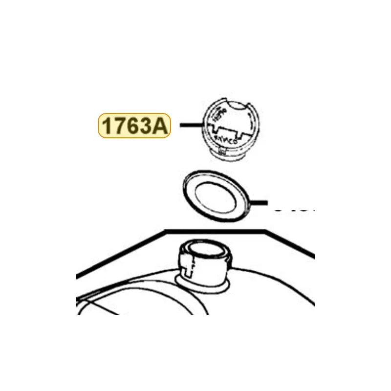 KYMCO Fuel Tank Cap Assembly 1763A-PVA2-MY0, part location on the factory exploded-view diagram