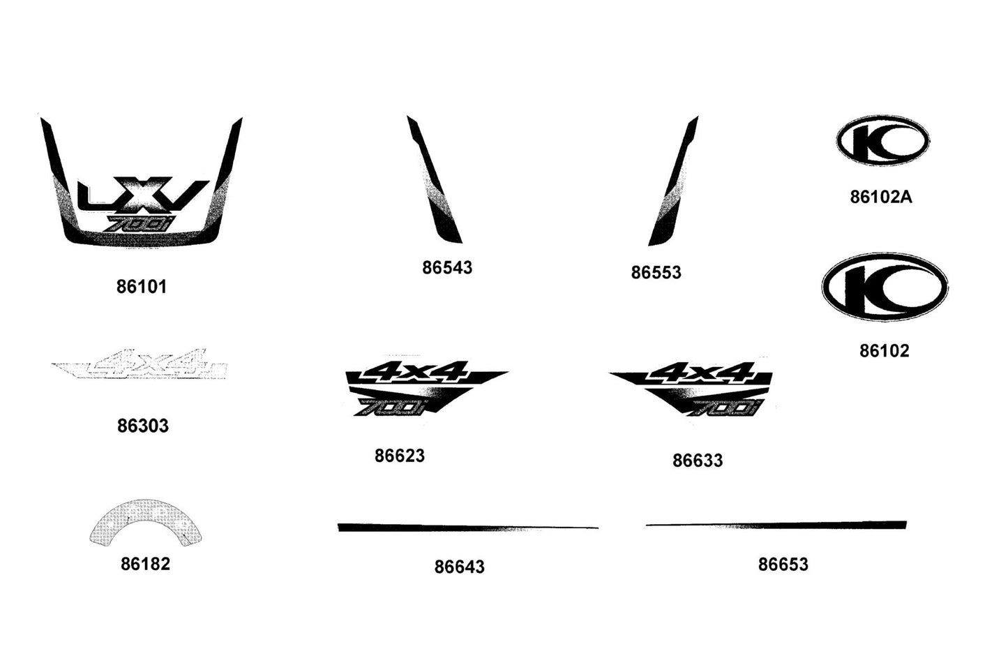 Stripe B L Fender Fr — 86553-AAJ6-M30-T01 — KYMCO exploded-view diagram