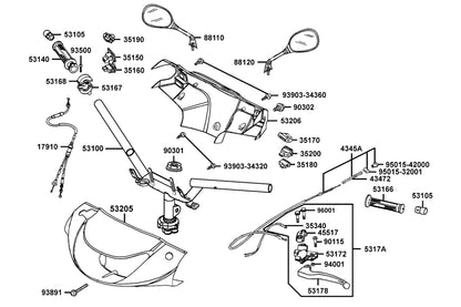 KYMCO Handle Steering and Handle Cover exploded-view diagram, ZX 50