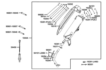 KYMCO Exhaust Muffler exploded-view diagram, X-Town 300i ABS