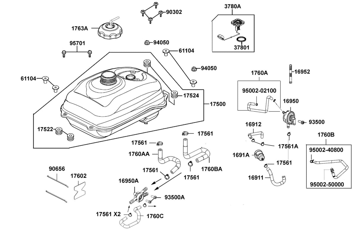 KYMCO Fuel Tank exploded-view diagram, MXU 150