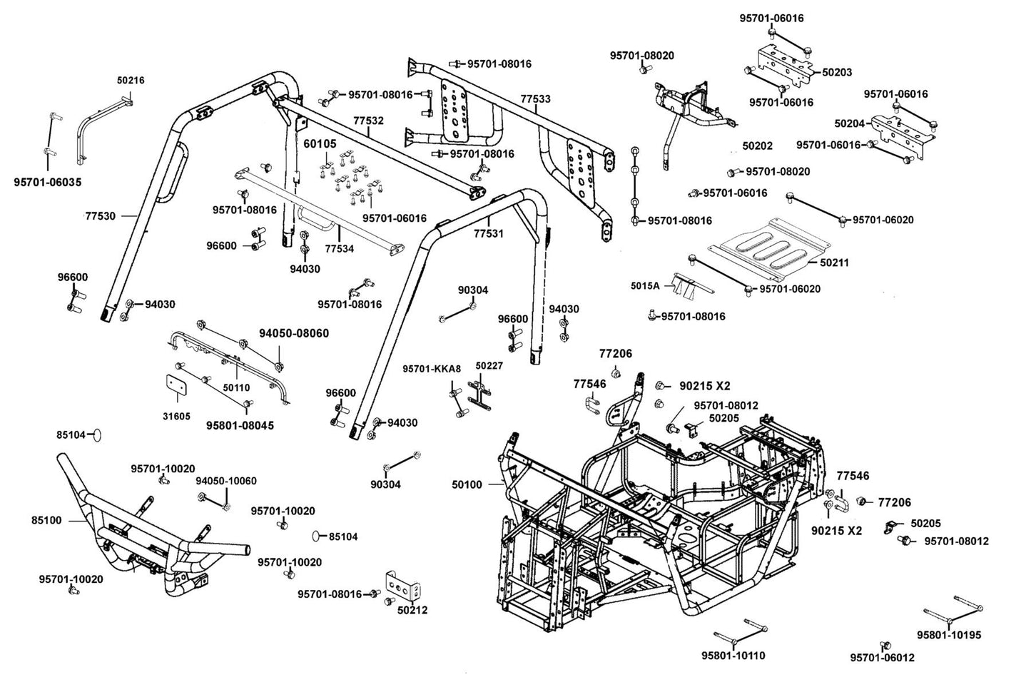 L Pipe Assy Roof — 77531-AGA5-M00 — KYMCO exploded-view diagram