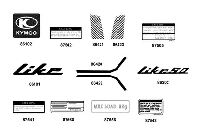 KYMCO Emblem and Stripe exploded-view diagram, Like 50 2T