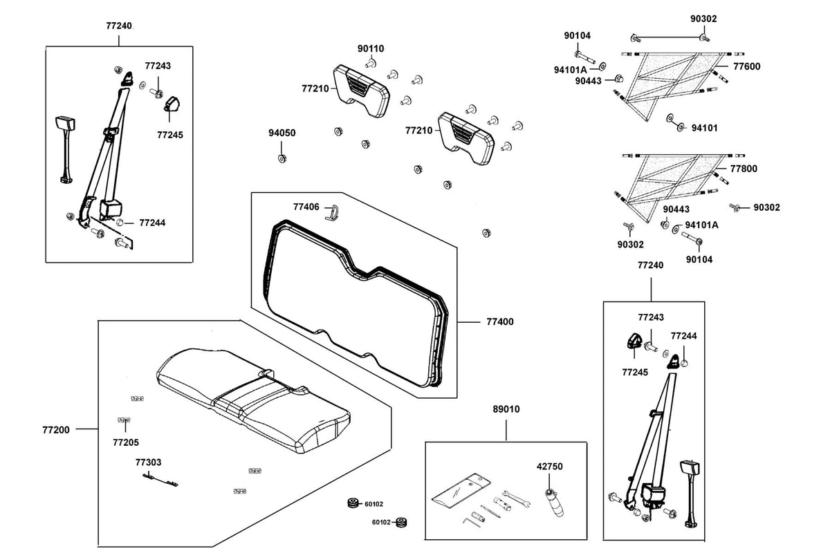 KYMCO Seat Assy exploded-view diagram, UXV 450